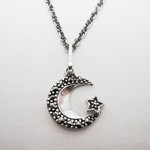 Sterling Silver Crescent Moon and Star Marcasite Pendant
